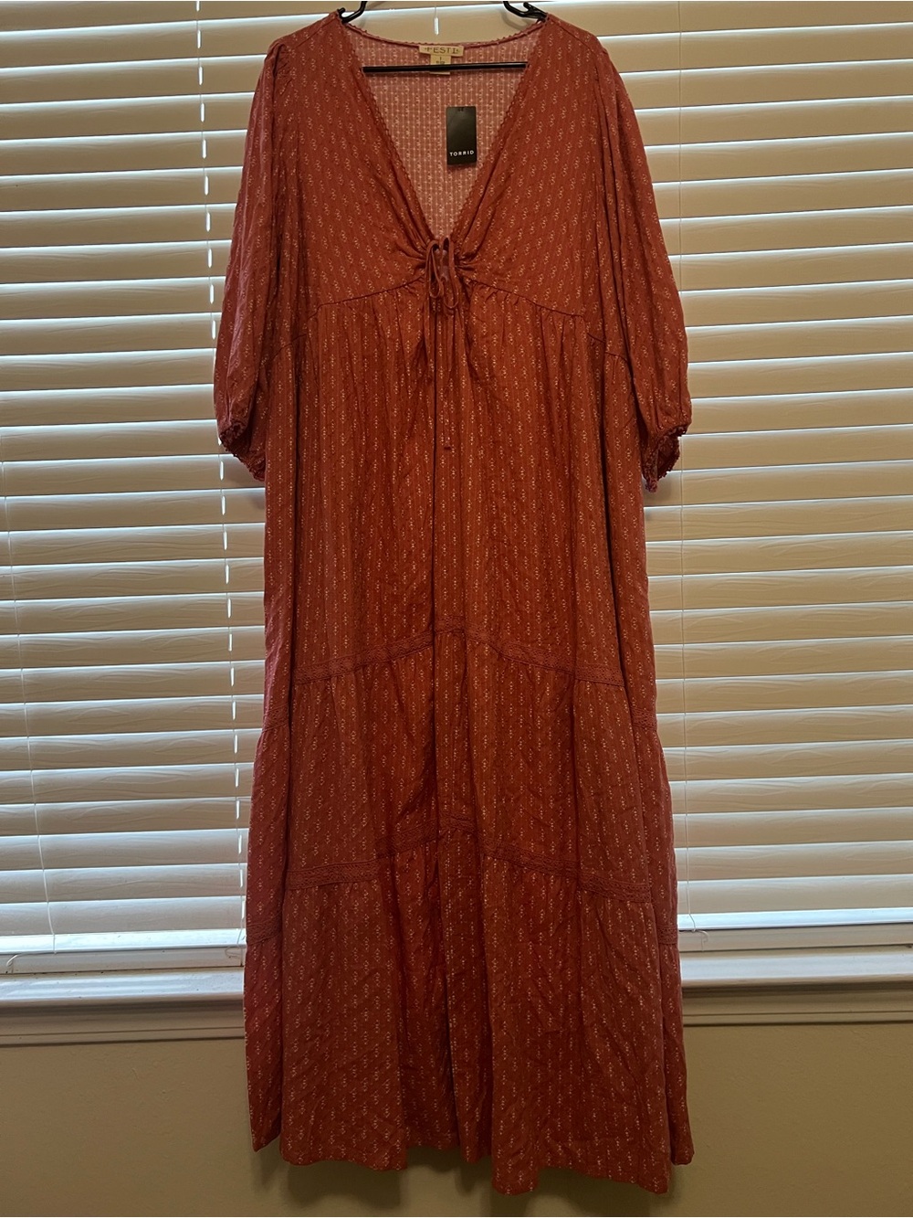 Torrid Festi Mauve Rust Tie-Front Tiered Maxi Dress